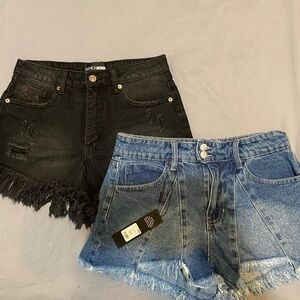 Fashion Nova Distressed Black and Blue Jean Shorts